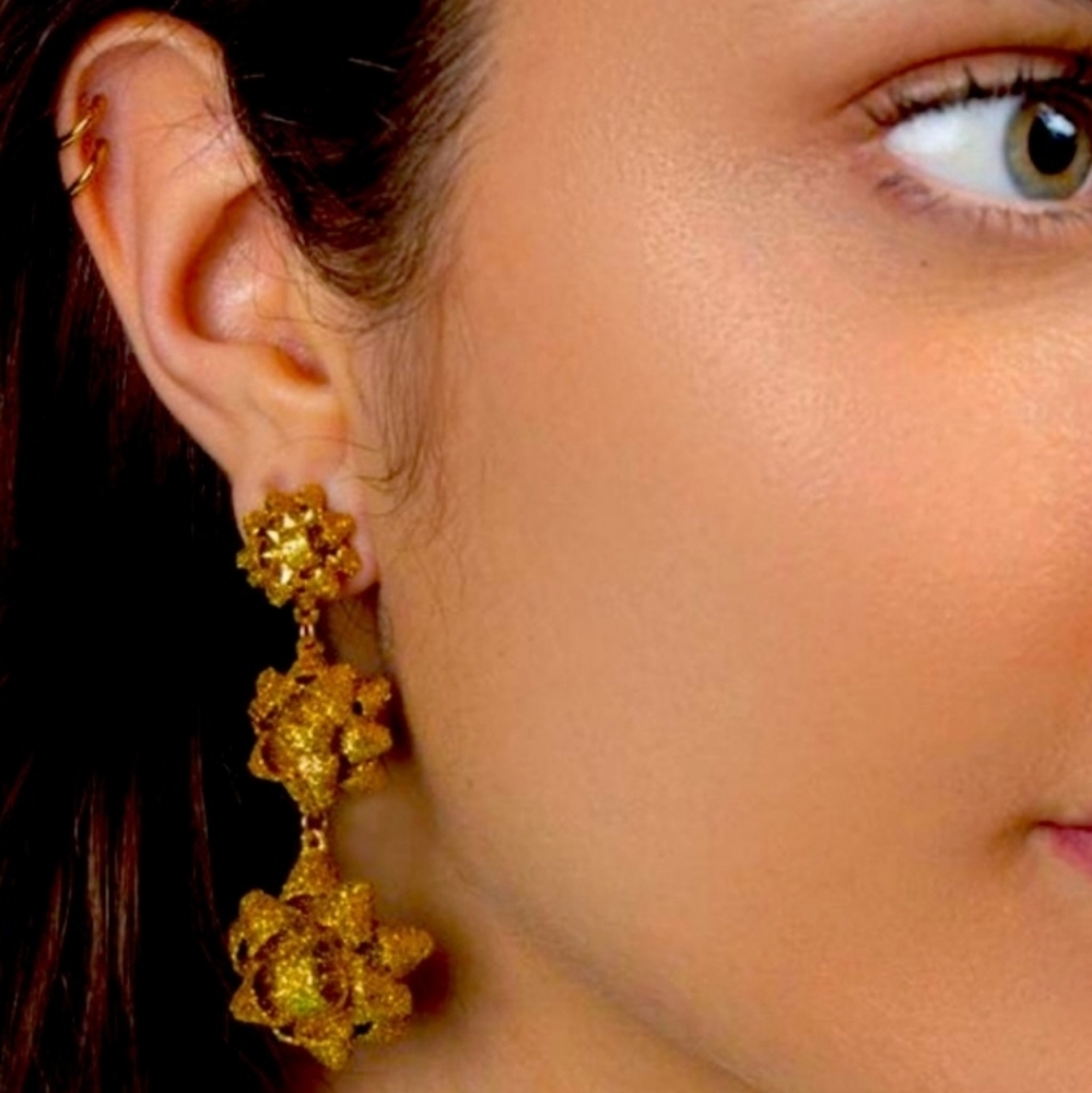 Francesca Gold Glitter Bow Earrings - Picture 3 of 8